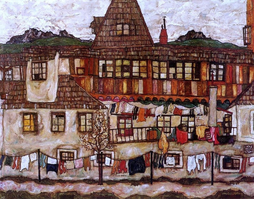 Egon Schiele House with Drying Laundry, 21"x28" Gallery Wrapped Canvas Print