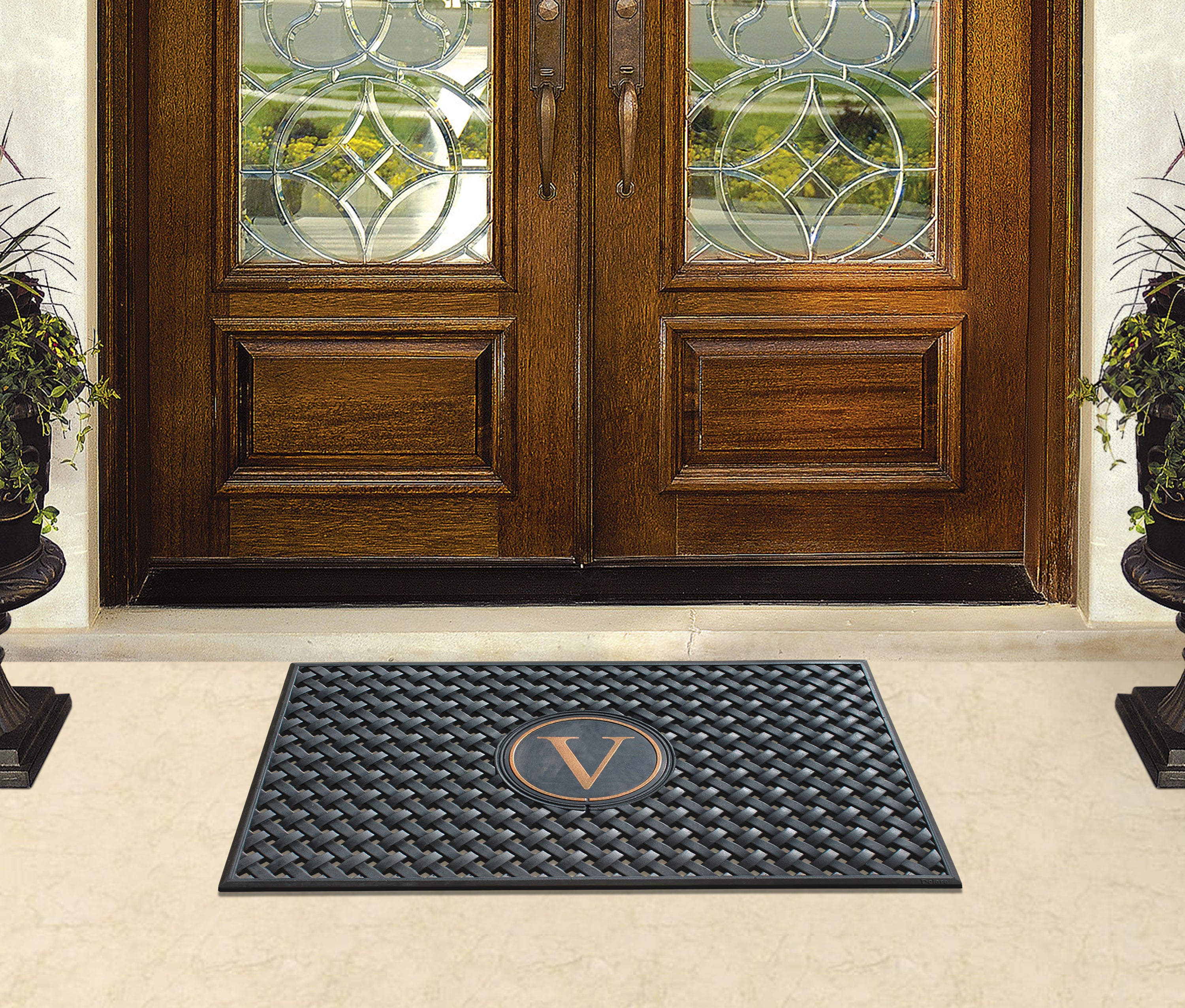 A1HC 100% Rubber Monogrammed Heavy Duty Durable Doormat 24"x39" V