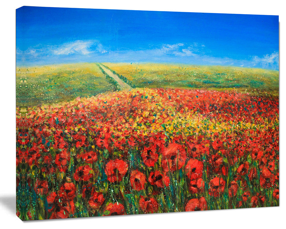 Acrylic Landscape with Red Flowers, Extra Large Floral Wall Art, 60"x28"
