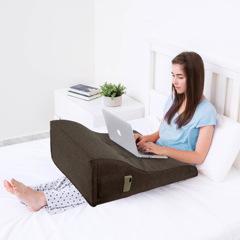 Reading Pillow Bed Foam Wedge Adult for Back Support, Brown, 24x9x21