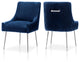 Pleated Velvet Dining Chair Set of 2, Tufted Accent Chair with Silver Legs, Navy