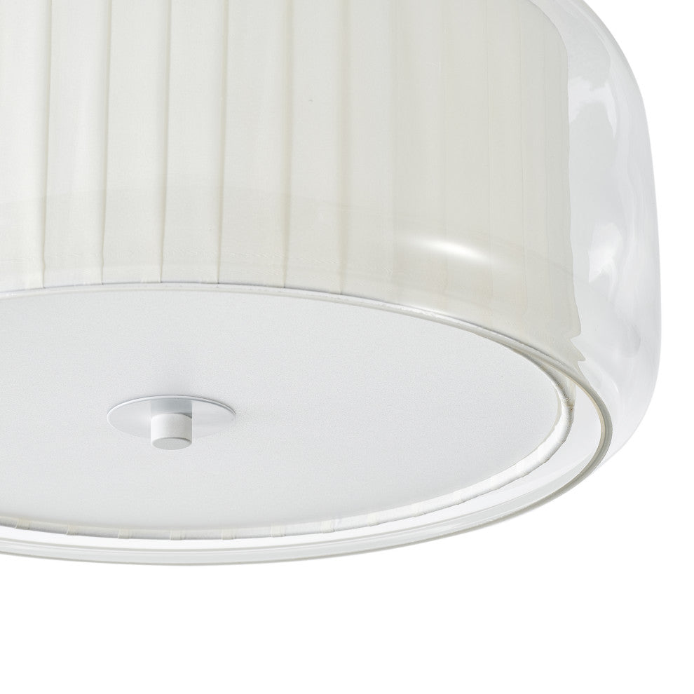 Modern 3-Light Semi Flush Mount Glass Ceiling Light with White Fabric Shade