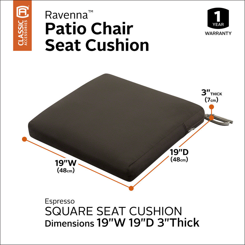 Square Patio Seat Cushion Slip Cover and Foam, Espresso, 19"x19"x3"