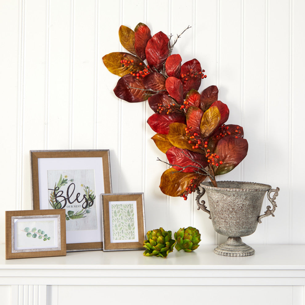 Nearly Natural 36ï¿½ Autumn Magnolia Leaf with Berries Artificial Tear Drop