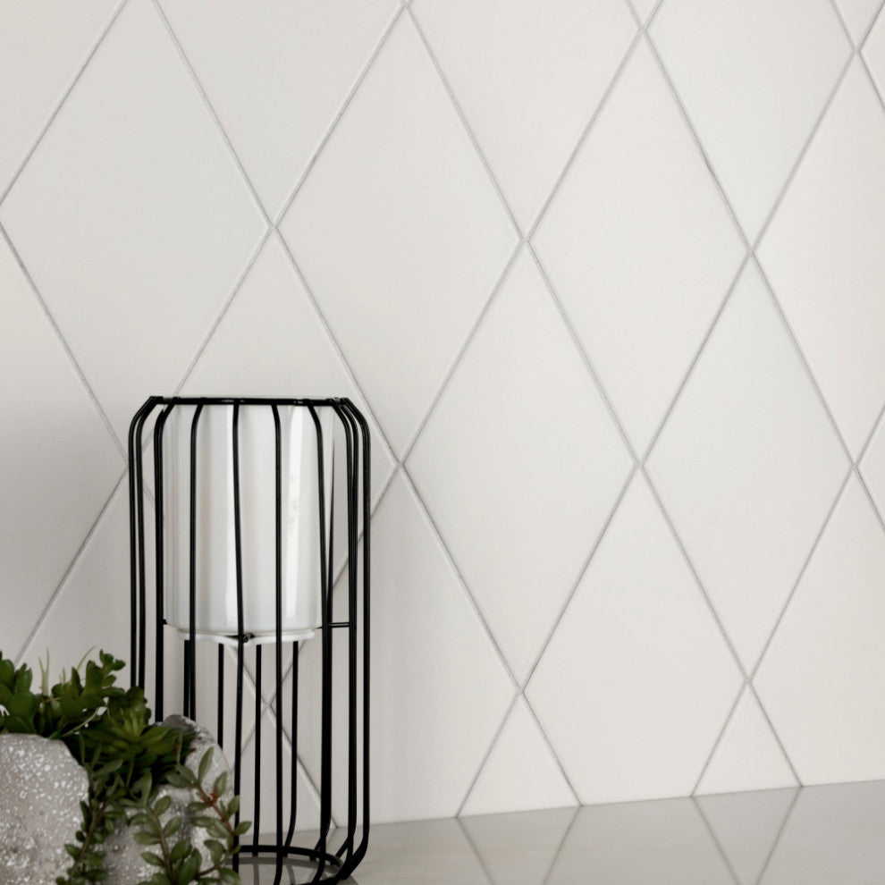 Rhombus Porcelain Tile, Smooth White
