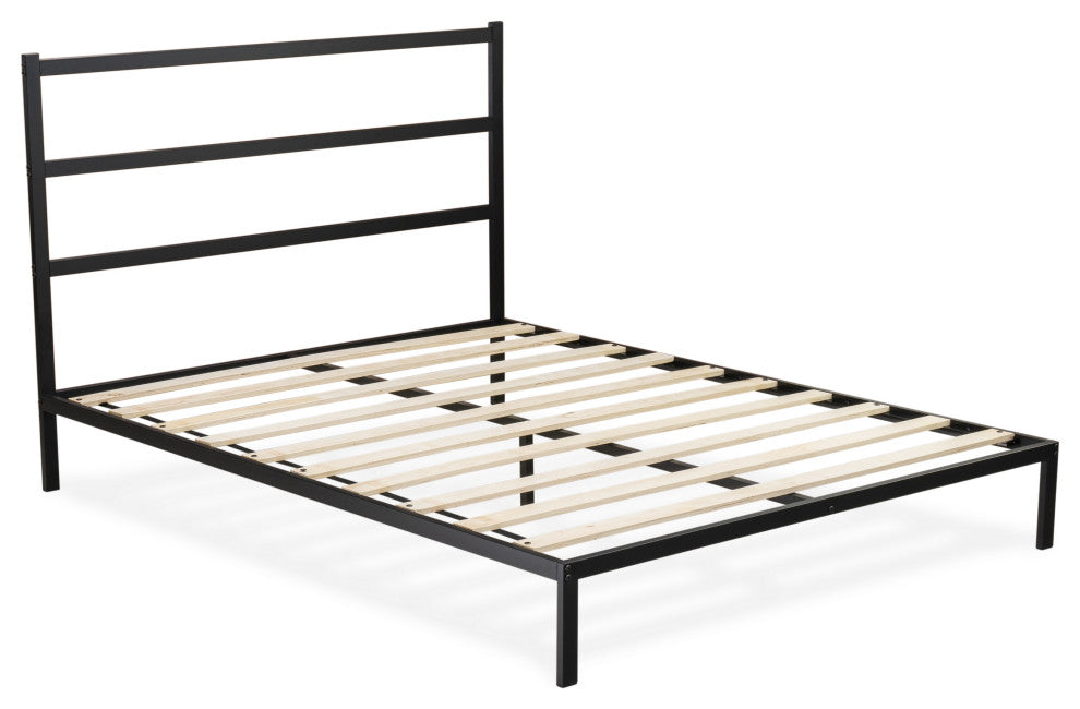 Fulton Queen Platform Bed, 5 Metal Legs, Bed, Powder Coating Black