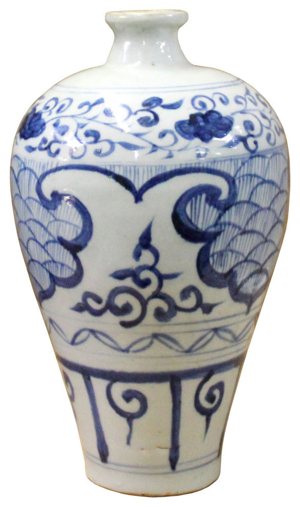 Chinese Blue White Round Porcelain Graphic Meiping Plum Vase Hws402