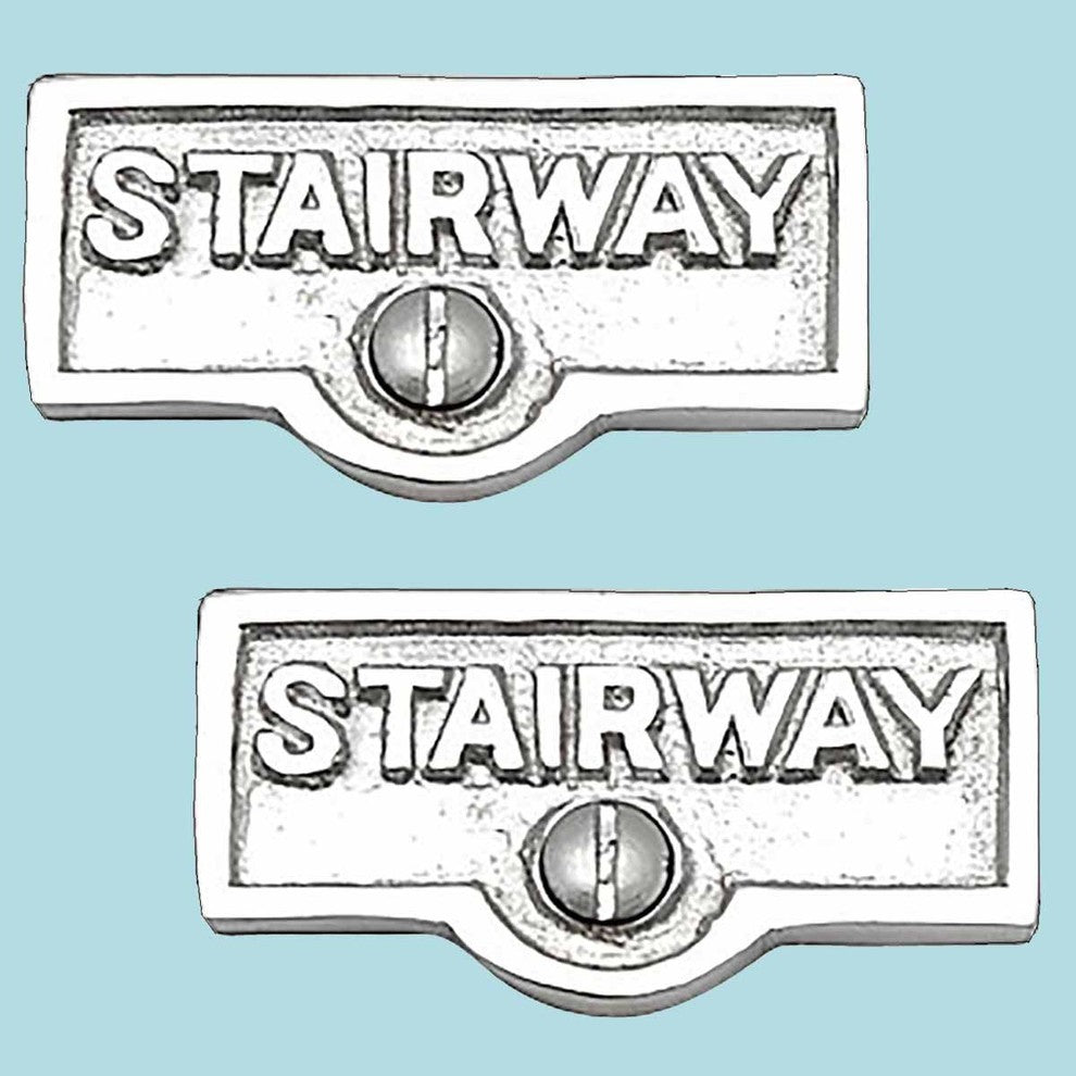 2 Switch Plate Tags STAIRWAY Name Signs Labels Chrome Brass |
