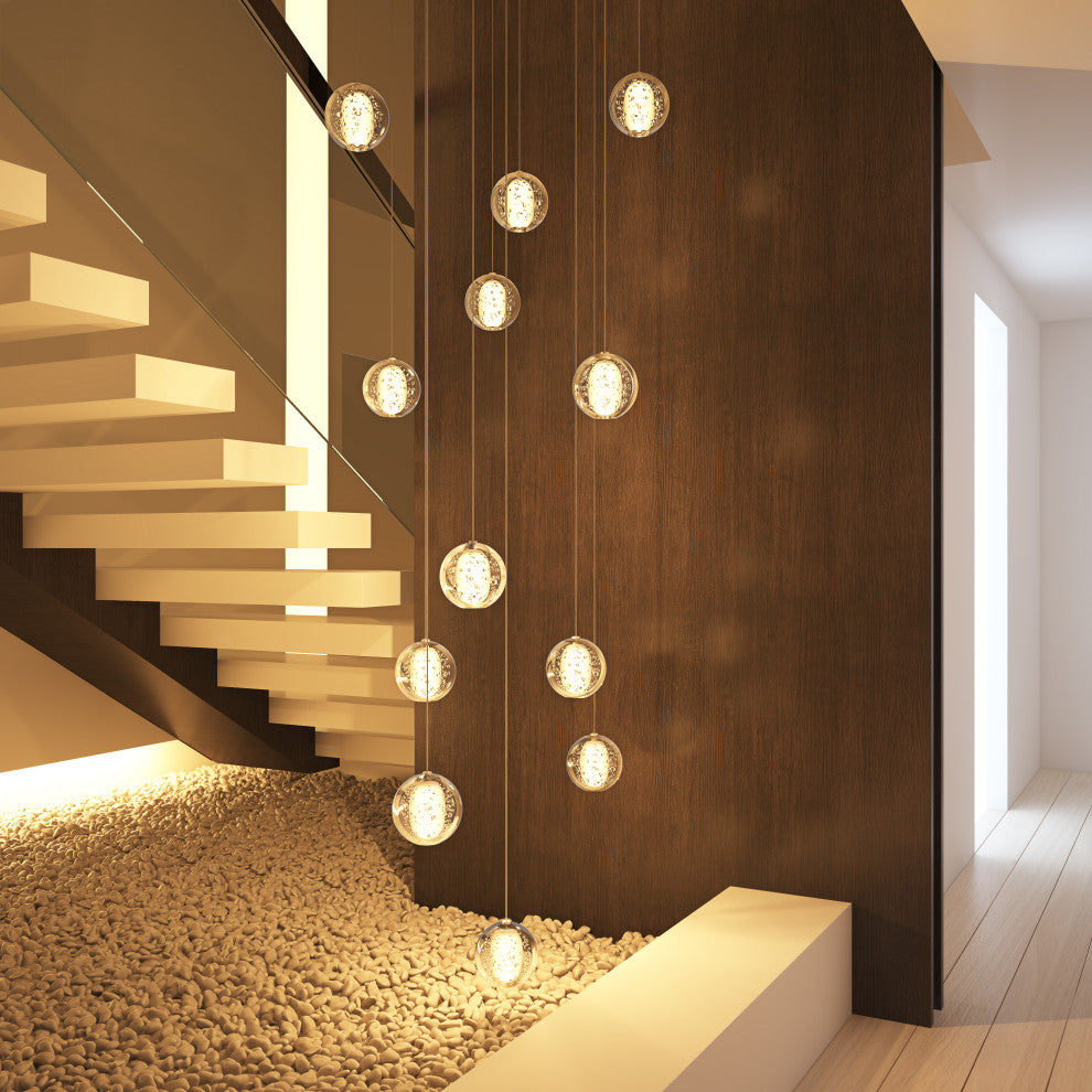 Modern Crystal Ball Long Raindrop Chandelier for Entrance Foyer Staircase, 12-Light