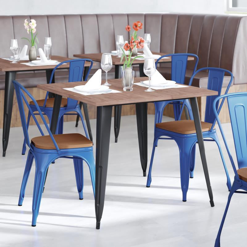Perry Commercial Grade Metal Indoor-Outdoor Stackable Chair w/All-Weather Seat,