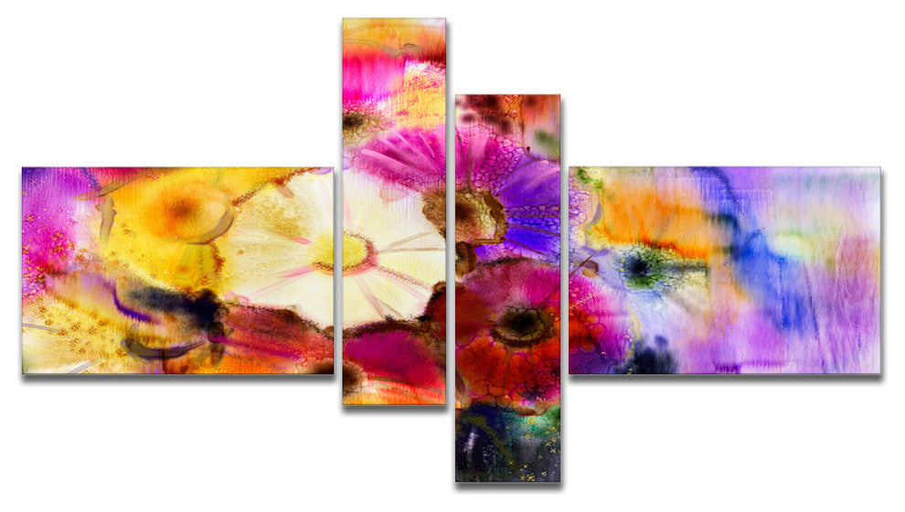 Bunch of Colored Daisy Flowers, Large Floral Canvas Art Print, 60"x32", 4 panels