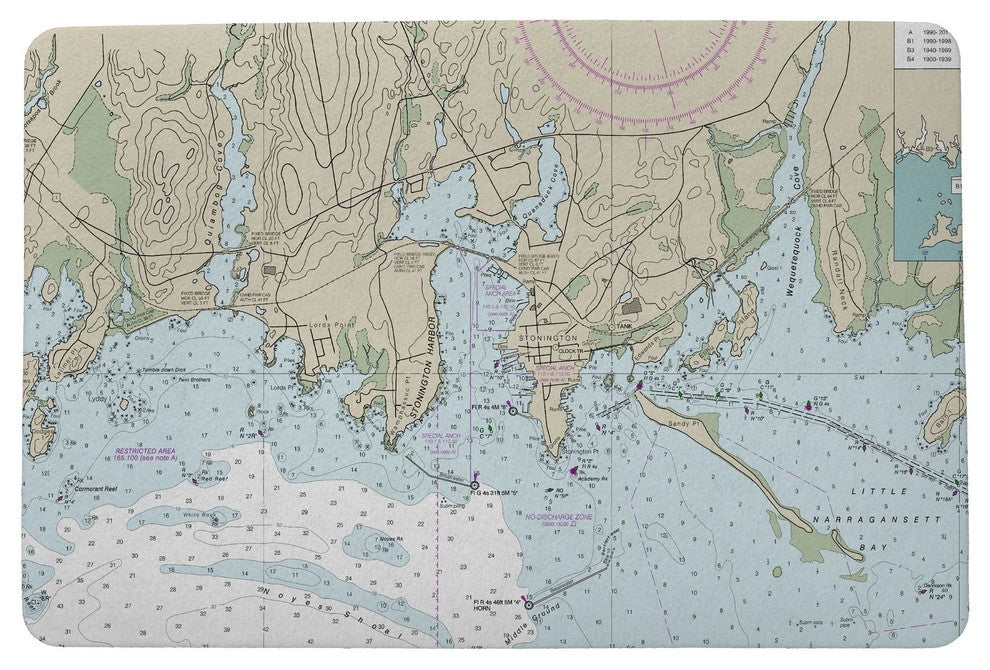 Betsy Drake StoninKTon Harbor, CT Nautical Map Door Mat 30x50