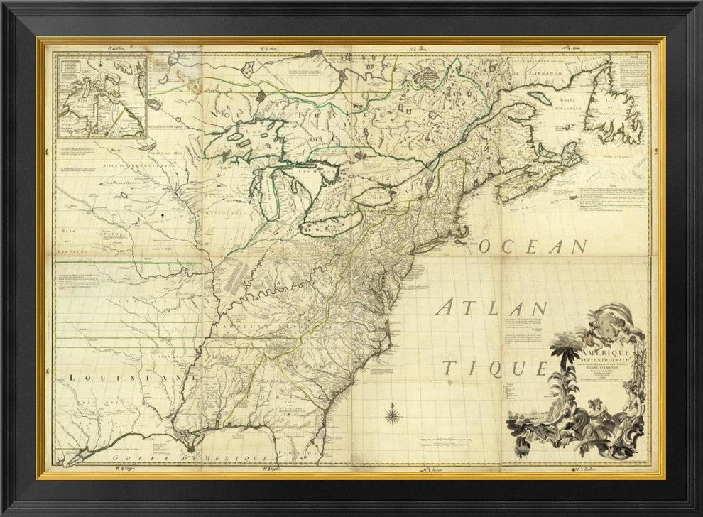 "Amerique Septentrionale, 1756" Framed Canvas Giclee by John Mitchell, 34x25"
