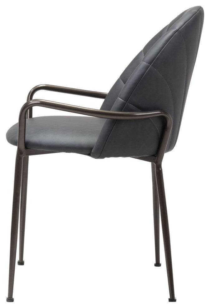 Dining Chair, Set of 2, Faux Vinyl Leather, Steel, Gray, Brown, Cafe