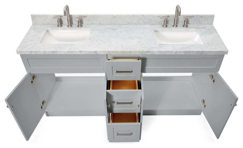 Ariel Hamlet 73" Rectangle Sinks Bath Vanity, 1.5" Carrara Marble