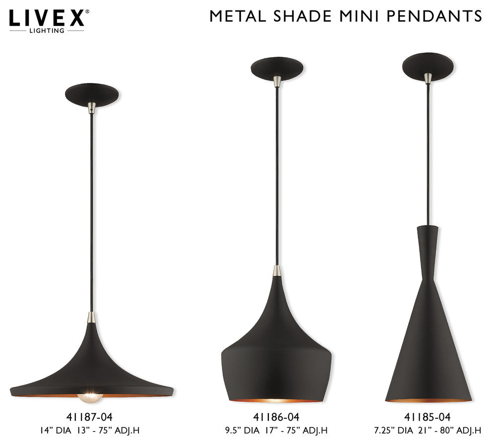 Livex Lighting 1-Light Mini Pendant, Black