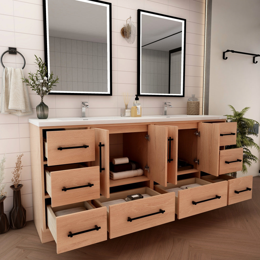 Victoria 72" Solid Wood Bath Vanity, Double Sink, Red Oak