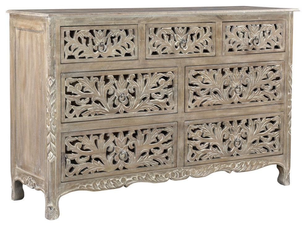 Delaney Carved Dresser, Warm Stone Gray