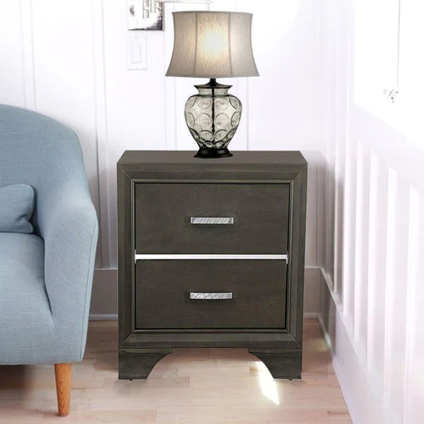 Benzara BM185456 Wooden Two Drawer Nightstand With Bracket Legs, Gray