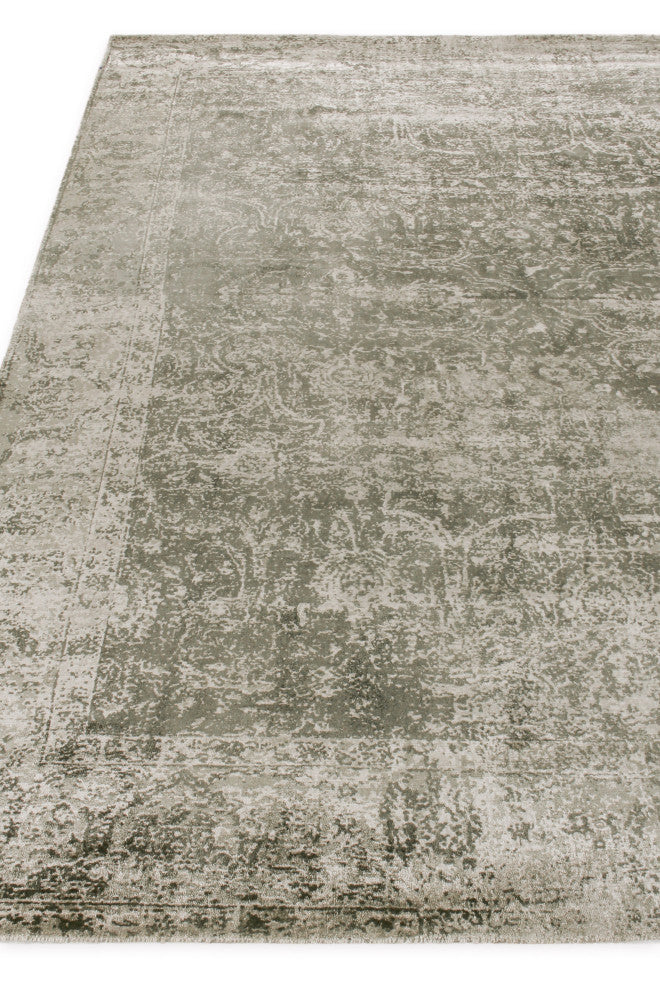 Cassina Hand Loomed Bamboo Silk and Cotton Charcoal/Green Area Rug