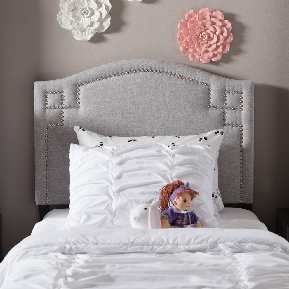 Aubrey Modern Grayish Beige Fabric Upholstered Twin Size Headboard