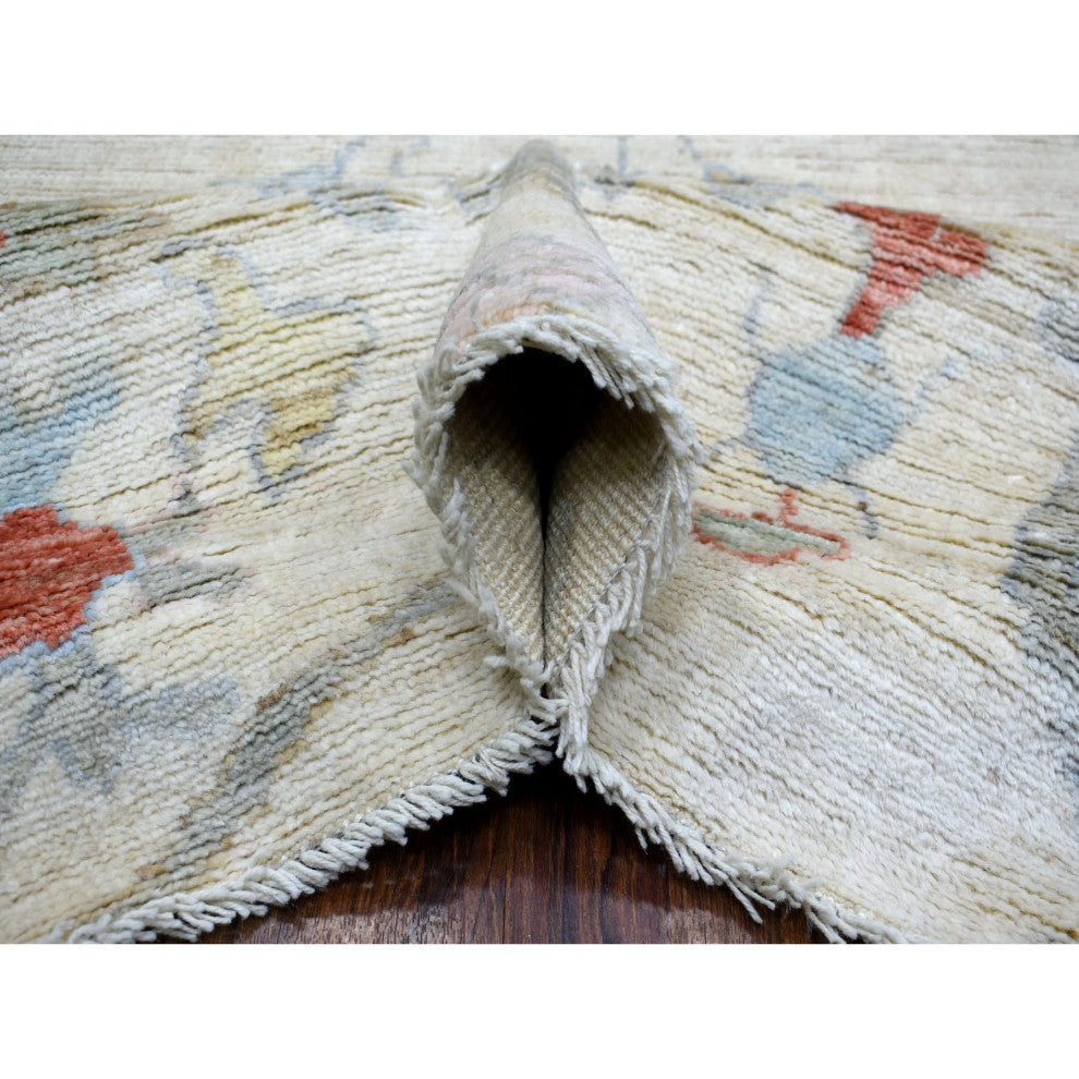 Ivory, Hand Knotted, Afghan Angora Oushak Pure Wool Oriental Rug, 8'1"x9'10"