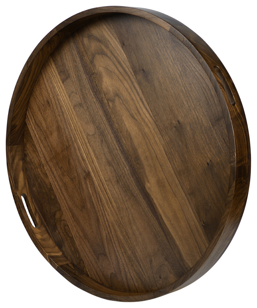 Round Black Walnut Solid Wood Tray Ottoman Tray, 26inch