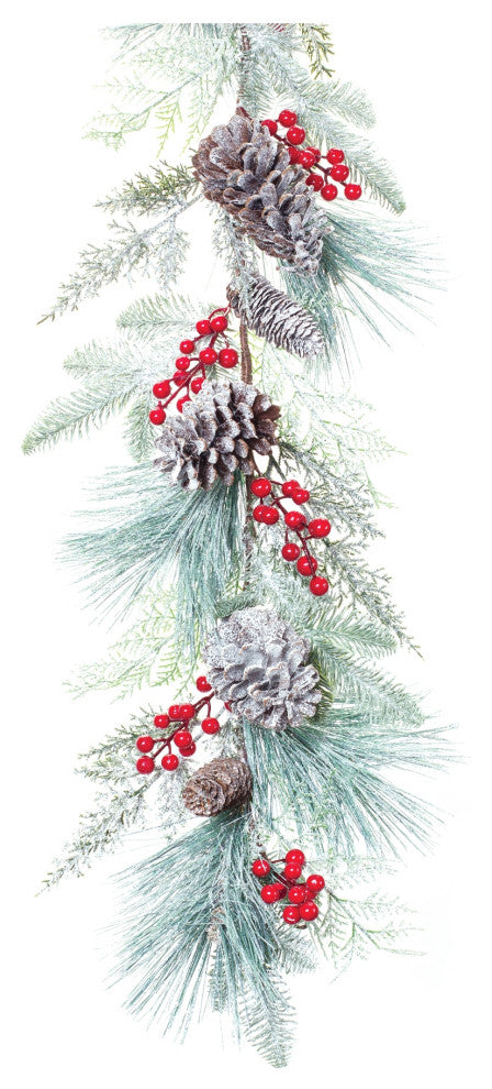Frosted Pine Cone Berry Garland 6'L