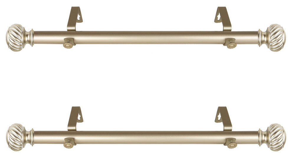 Swivel 1" Diameter Side Curtain Rod 12-20" Long, Set of 2, Light Gold