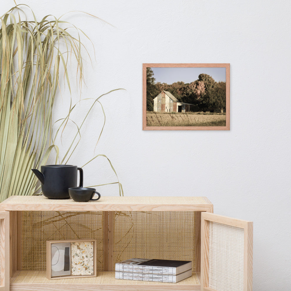 Patriotic Barn in Field Aged Effect Framed Photo Paper Wall Art Prints, Red Oak, 12" X 16"