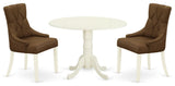 3Pc Dinette Set, Small Rounded Table, Drop Leaves, Two Chairs, White