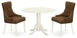 3Pc Dinette Set, Small Rounded Table, Drop Leaves, Two Chairs, White