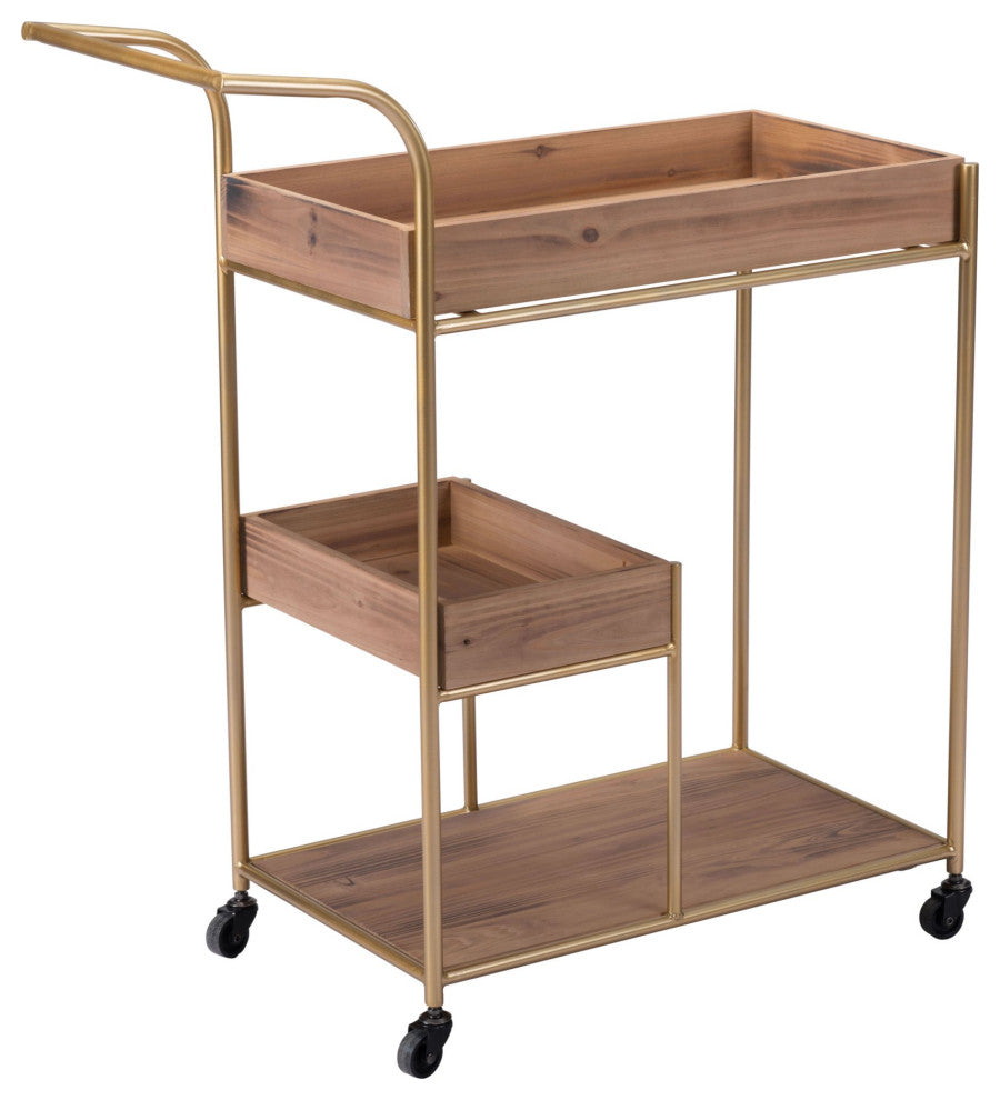 Bar Cart, Steel Metal, Wood, Brown, Gold, Bar Kitchen Pub Cafe Bistro