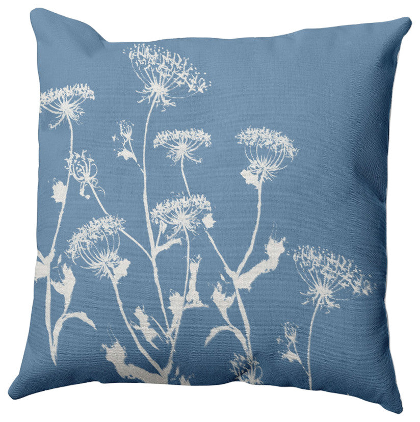 Breezy Wildflower Pillow, Blue, 20"x20"