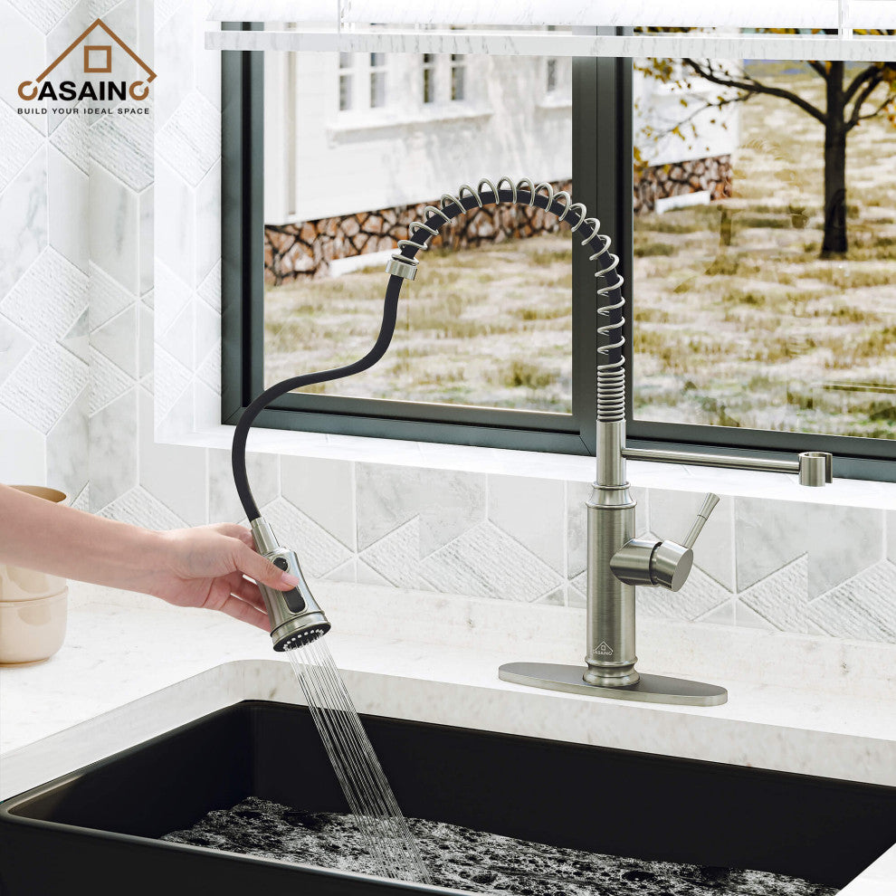 Single-Handle Spring Pull Down Sprayer Kitchen Faucet with Infrared Induction, Brushed Nickel