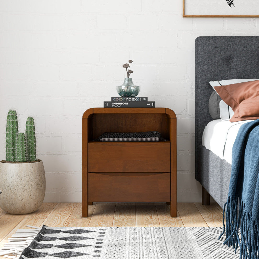 Danbury Mid Century Modern Walnut Nightstand Bed Side Tables, 2-Drawer