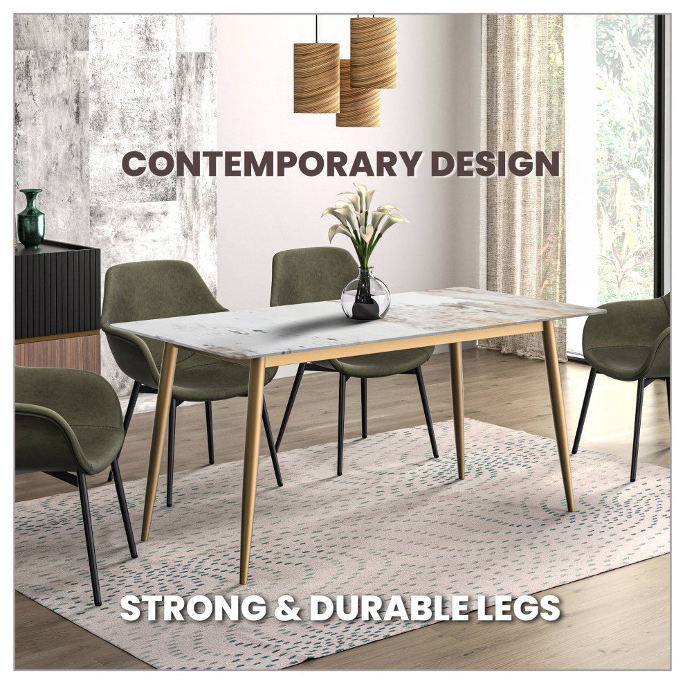 Zayle Dining Table with Rectangular Tabletop in Steel, White Grey, 71" Wide