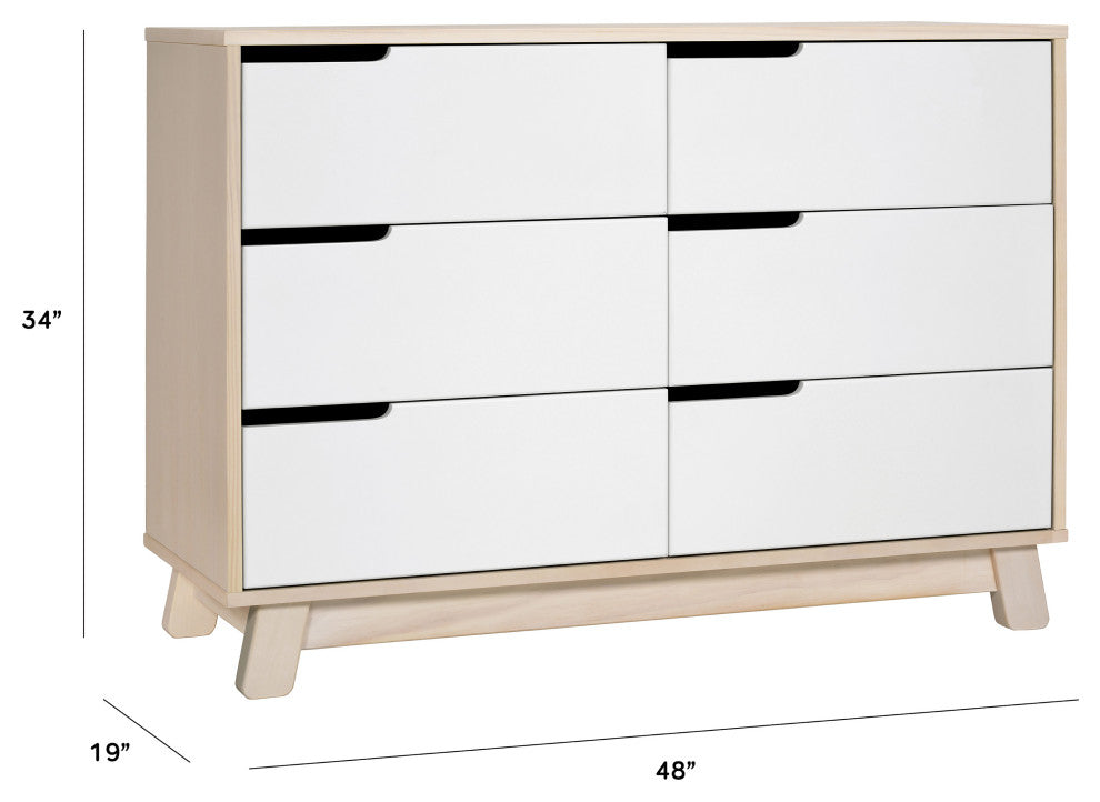 Hudson 6-Drawer Assembled Double Dresser, White Washed Natural