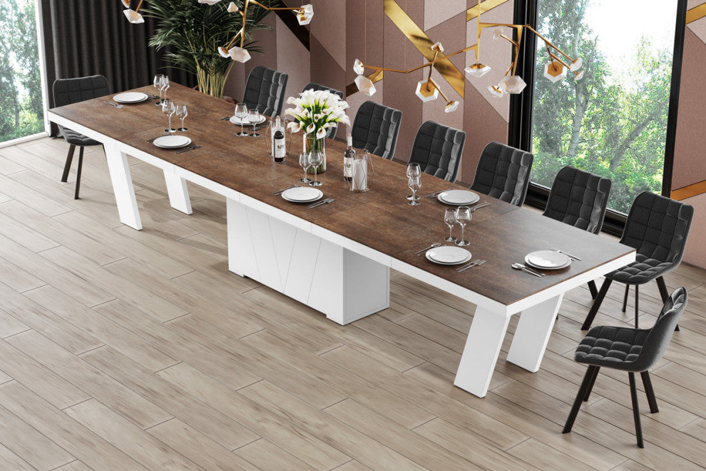 ALETA Extendable Dining Table, Lava Rock/White
