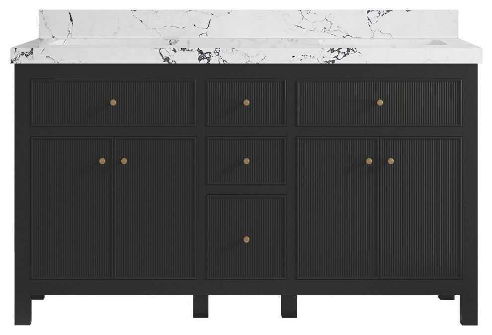 Sonoma 60" Double Sink Bath Vanity in Black Top, 2" Viola Night