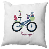 Multi Colored Merry Bird Bike Christmas Polyester Throw Pillow, 26"x26"