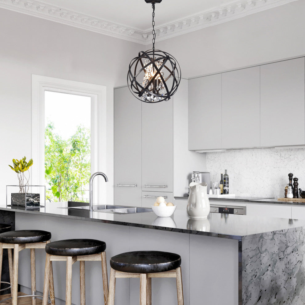 Adonia Antique Black 4-Light Globe Crystal Chandelier