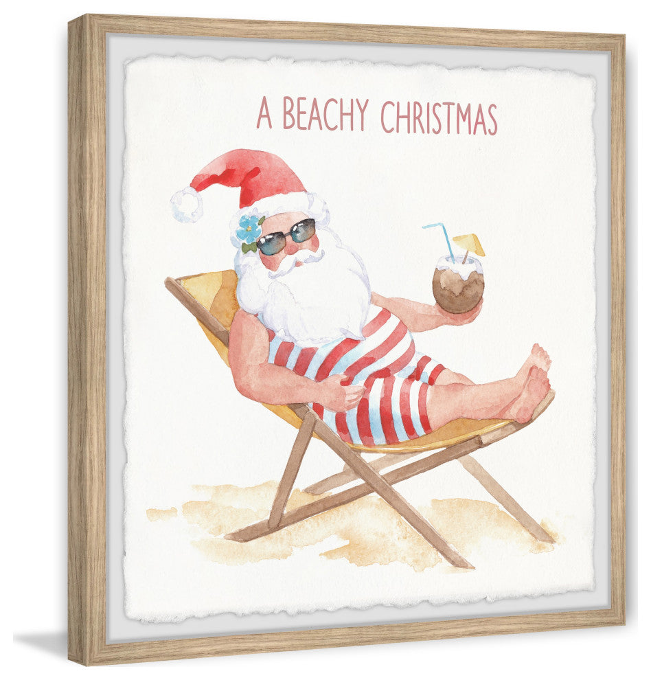 "Santa on the Beach" Framed Painting Print, 32x32