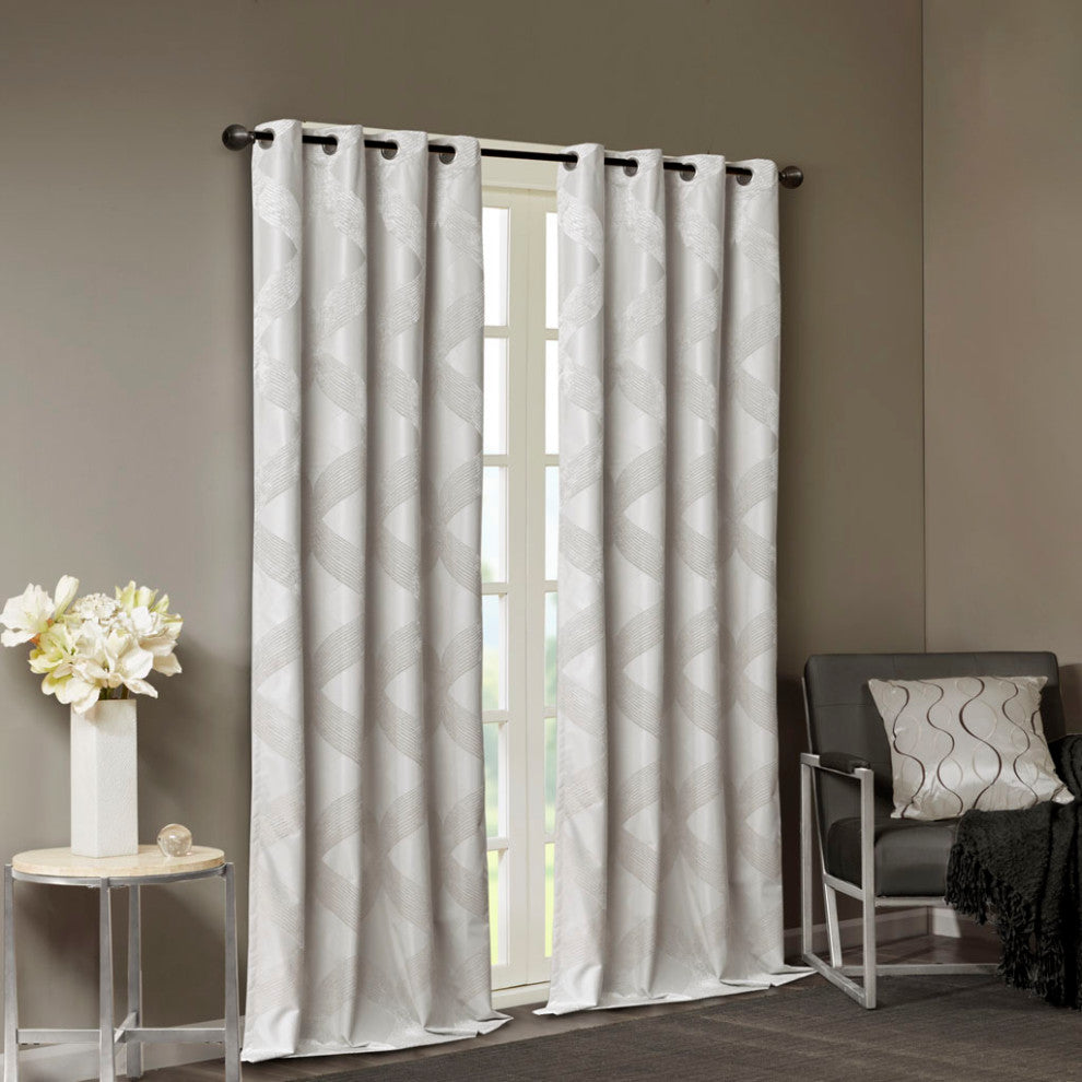 SunSmart Bentley Ogee Total Blackout Window Curtain Panel, White, White, 95"