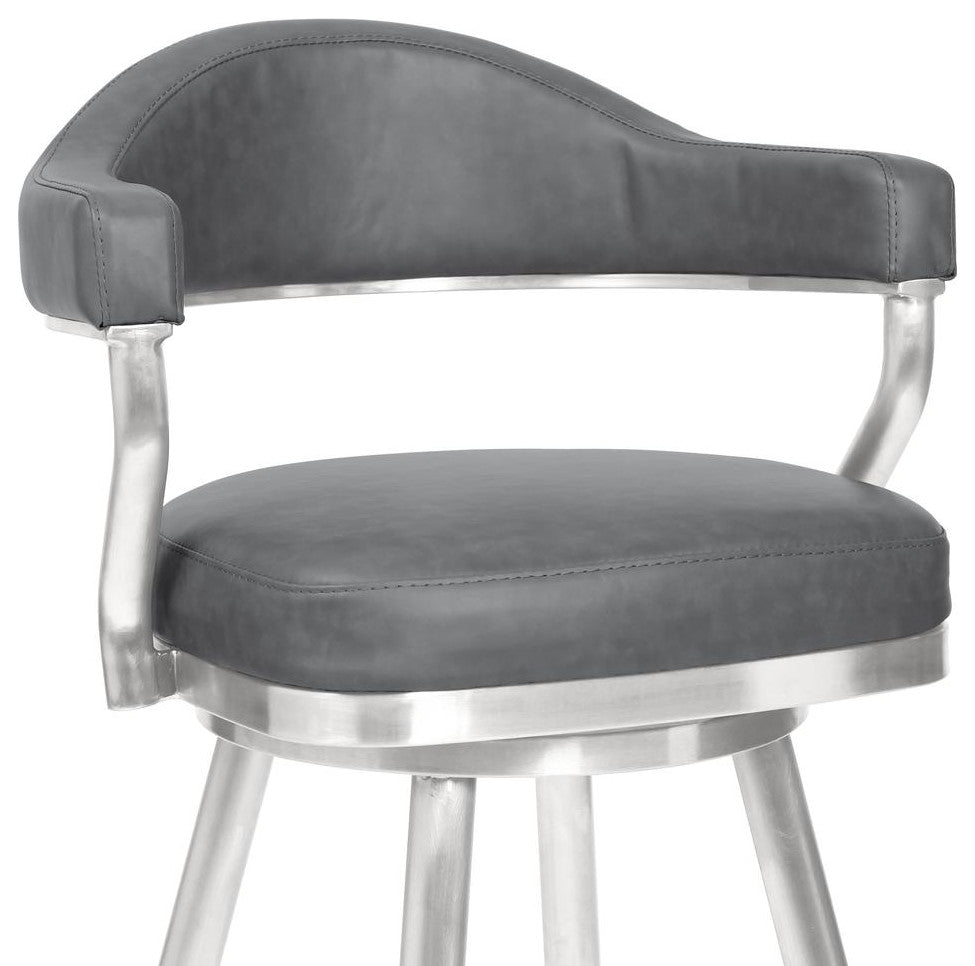 Amador 26 Counter Height Barstool in Brushed Stainless Steel and Vintage...