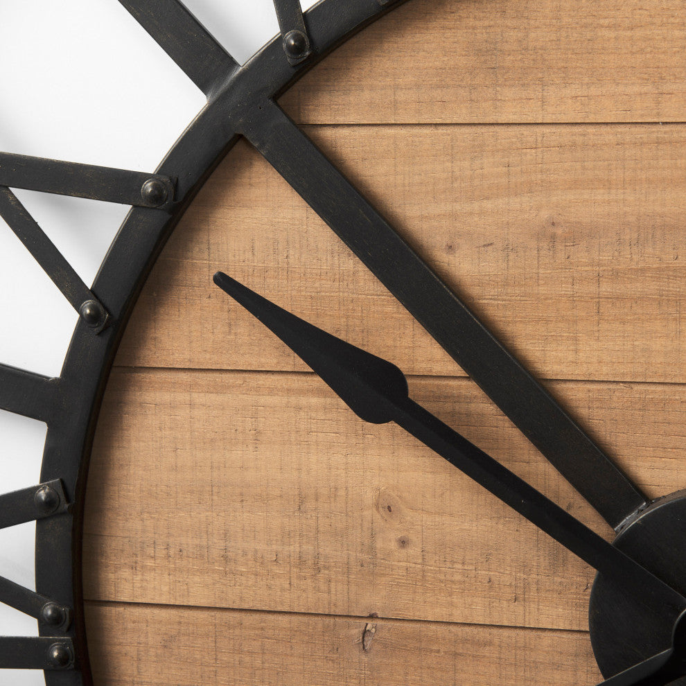 Lewiston Black Iron With Brown Wood 42" Round Wall Clock
