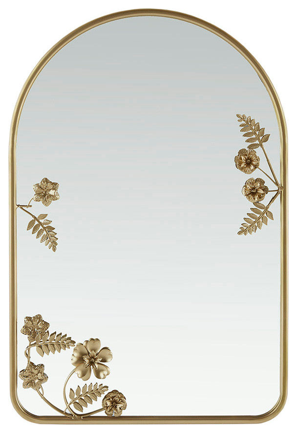 Madison Park Adaline Arched Metal Floral Wall Mirror, Gold 29.75"H