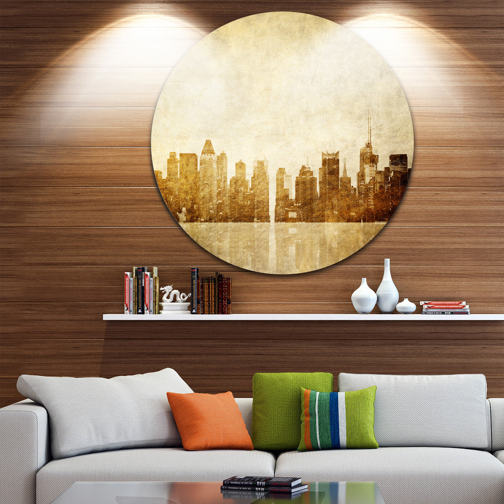 New York Skyline Grunge View, Cityscape Disc Metal Wall Art, 23"