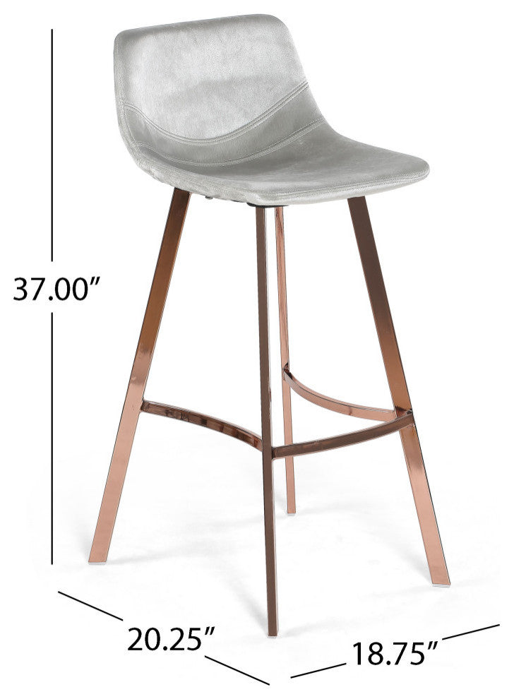 GDF Studio Rex Faux Snake Leather Brown Bar Stools, Set of 2, Silver/Rose Gold