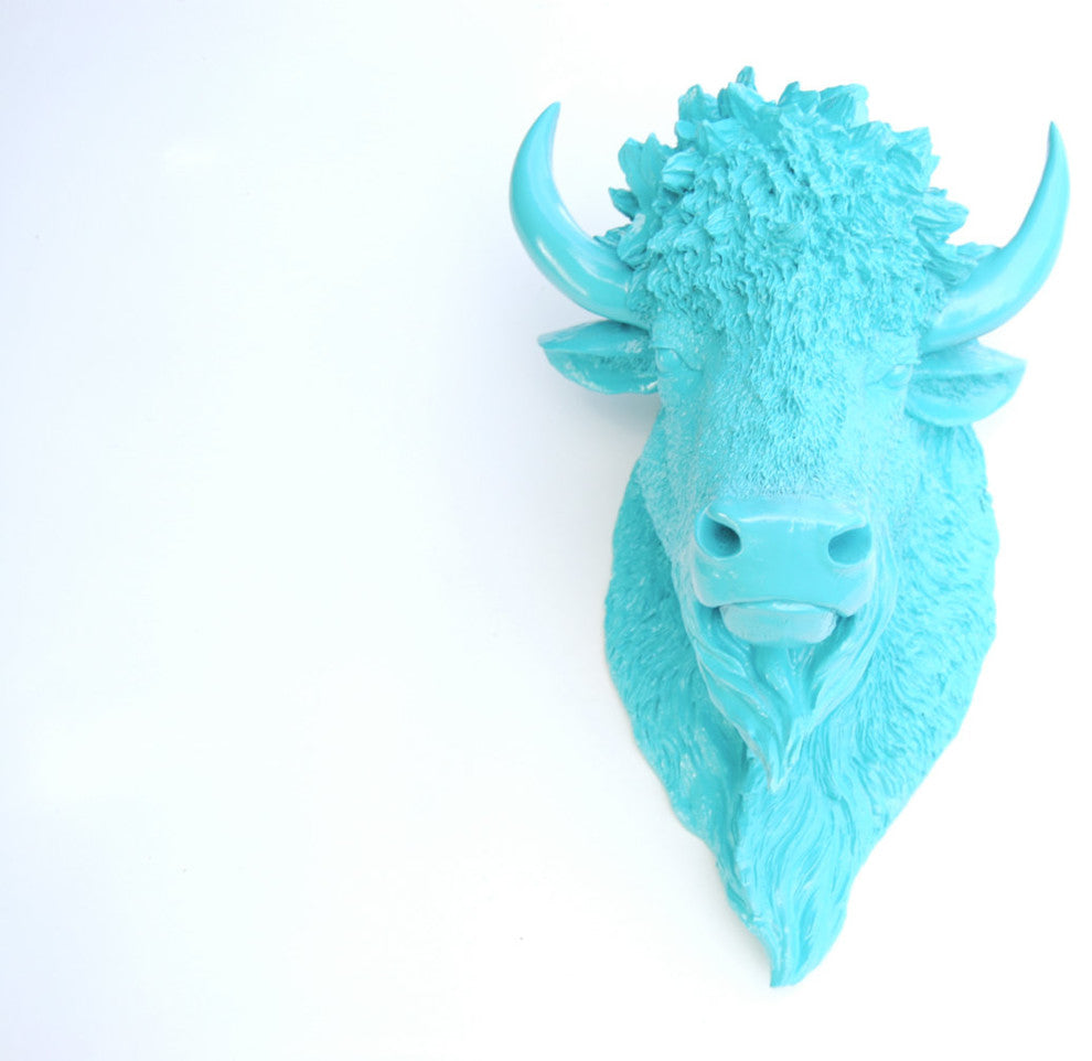 Faux Taxidermy Bison Head Wall Mount, Turquoise